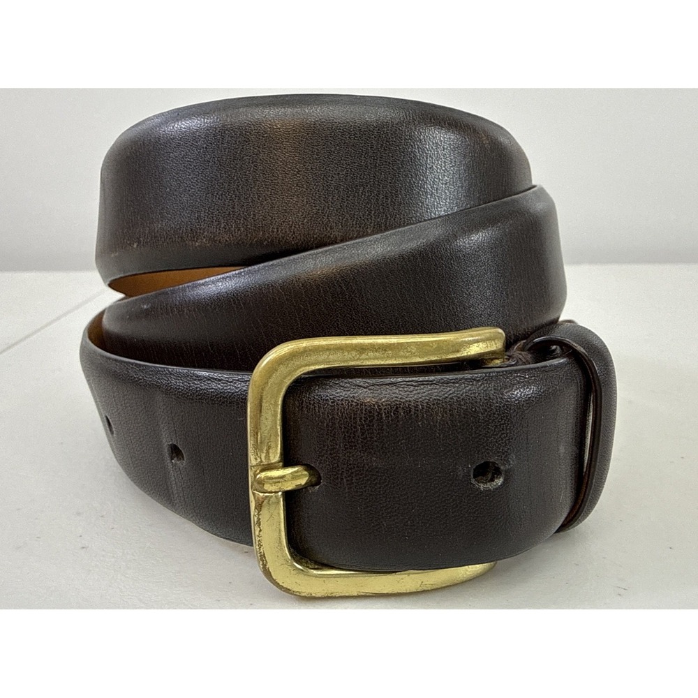 Polo Ralph Lauren Brown Leather Dress Belt Size 38 Gold Tone Brass Buckle SCUFFS